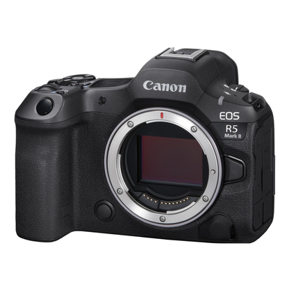 Canon EOS R5 Mark II front side view product image.