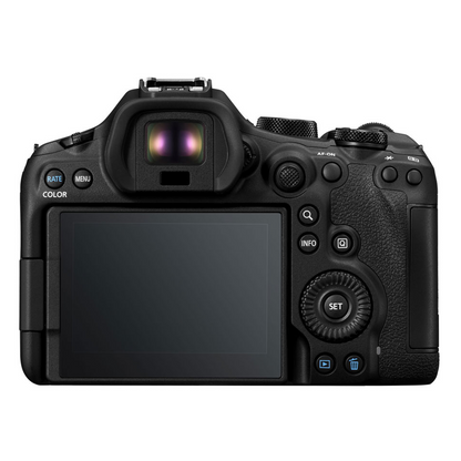 Canon EOS R6 Mark III back angle product shot white background.