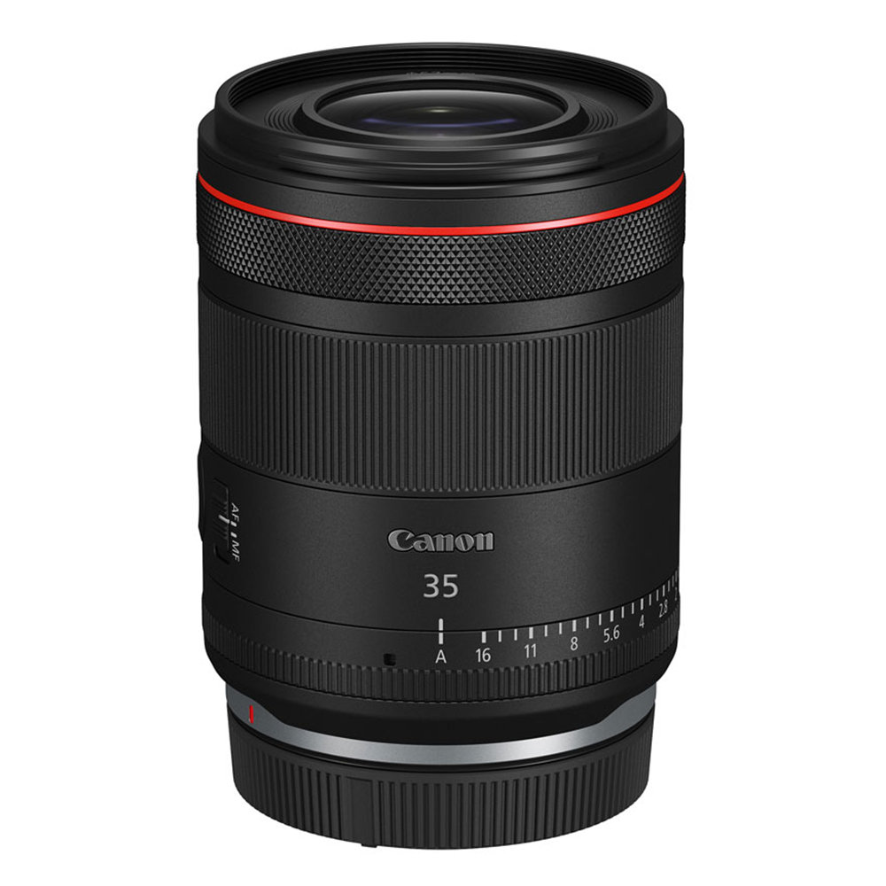 Canon RF 35mm f/1.4L VCM Lens product shot white background.