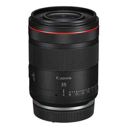 Canon RF 35mm f/1.4L VCM Lens product shot white background.