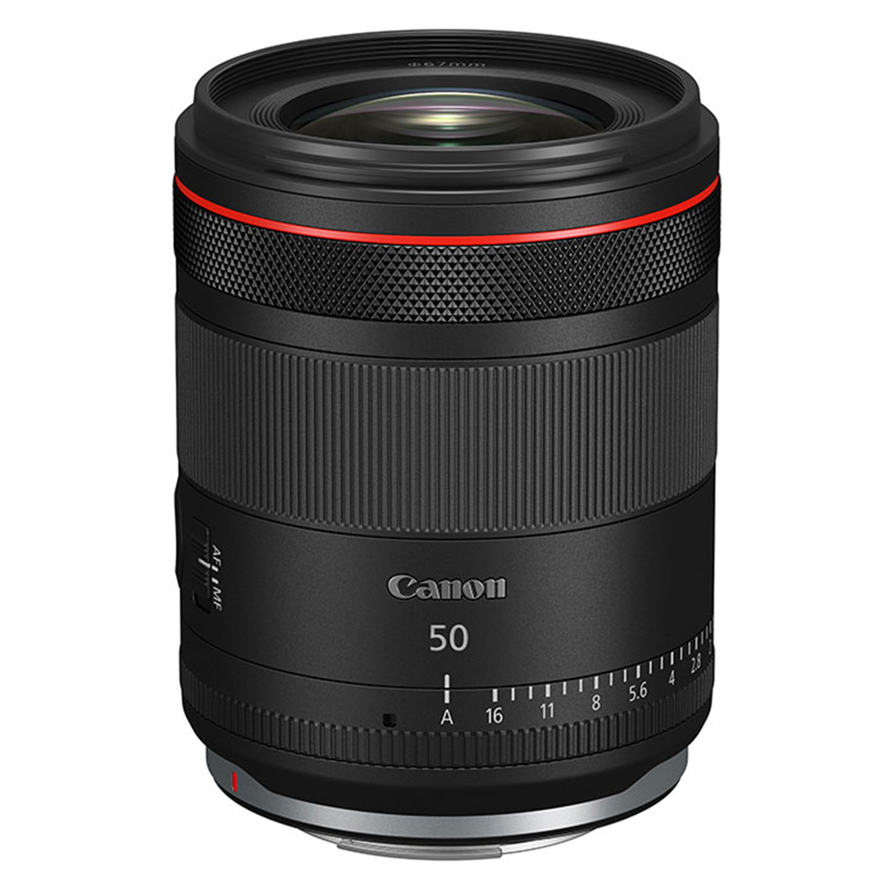 Canon RF 50mm f/1.4L VCM Lens product shot white background.