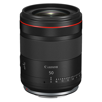 Canon RF 50mm f/1.4L VCM Lens product shot white background.
