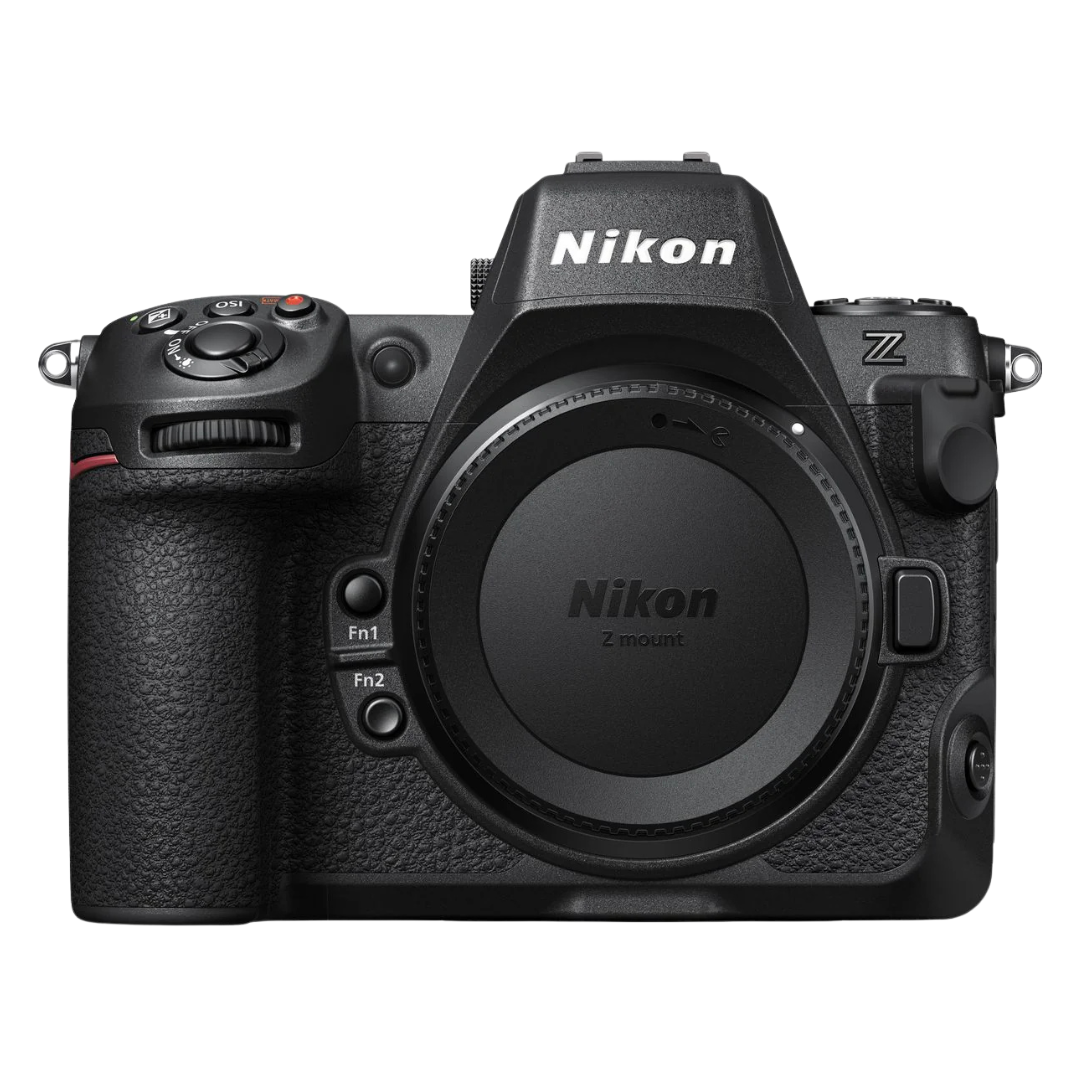 Nikon Z8 front view with camera body cap fitted.