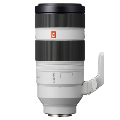 Sony FE 100-400mm f/4.5-5.6 GM OSS Lens on a white background.