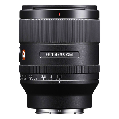 Sony FE 35mm F1.4 GM Lens on a white background.