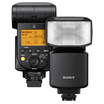 Front and rear view of the Sony HVL-F60RM2 camera flash on a white background.