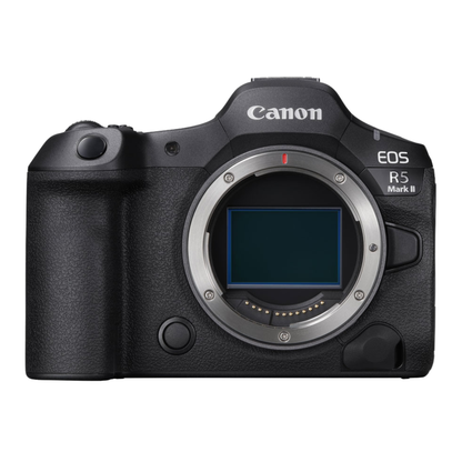 Front view of the Canon EOS R5 Mark II camera body on a white background.