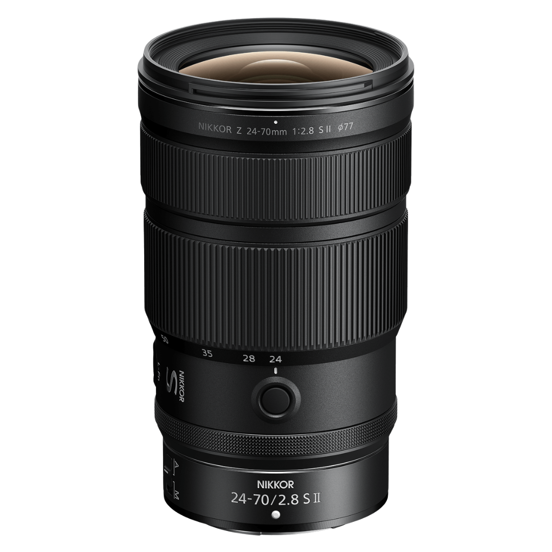 Product image of a Nikkor Z 24-70mm f/2.8 S II lens on a white background.