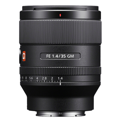 Sony FE 35mm f/1.4 G Master Lens on a white background.