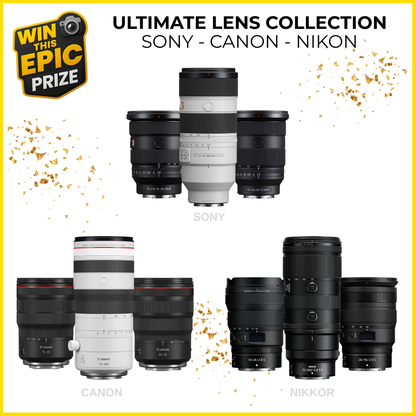 Win the Ultimate Lens Collection by Sony, Canon, or Nikon. Main prize picture.